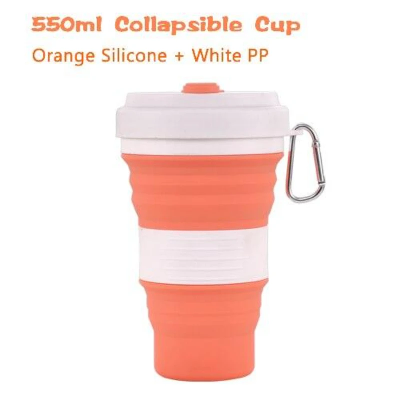Travel Folding Silicone Mug 550ml BPA Free Coffee Cups Hiking Telescopic Collapsible Leak Proof
