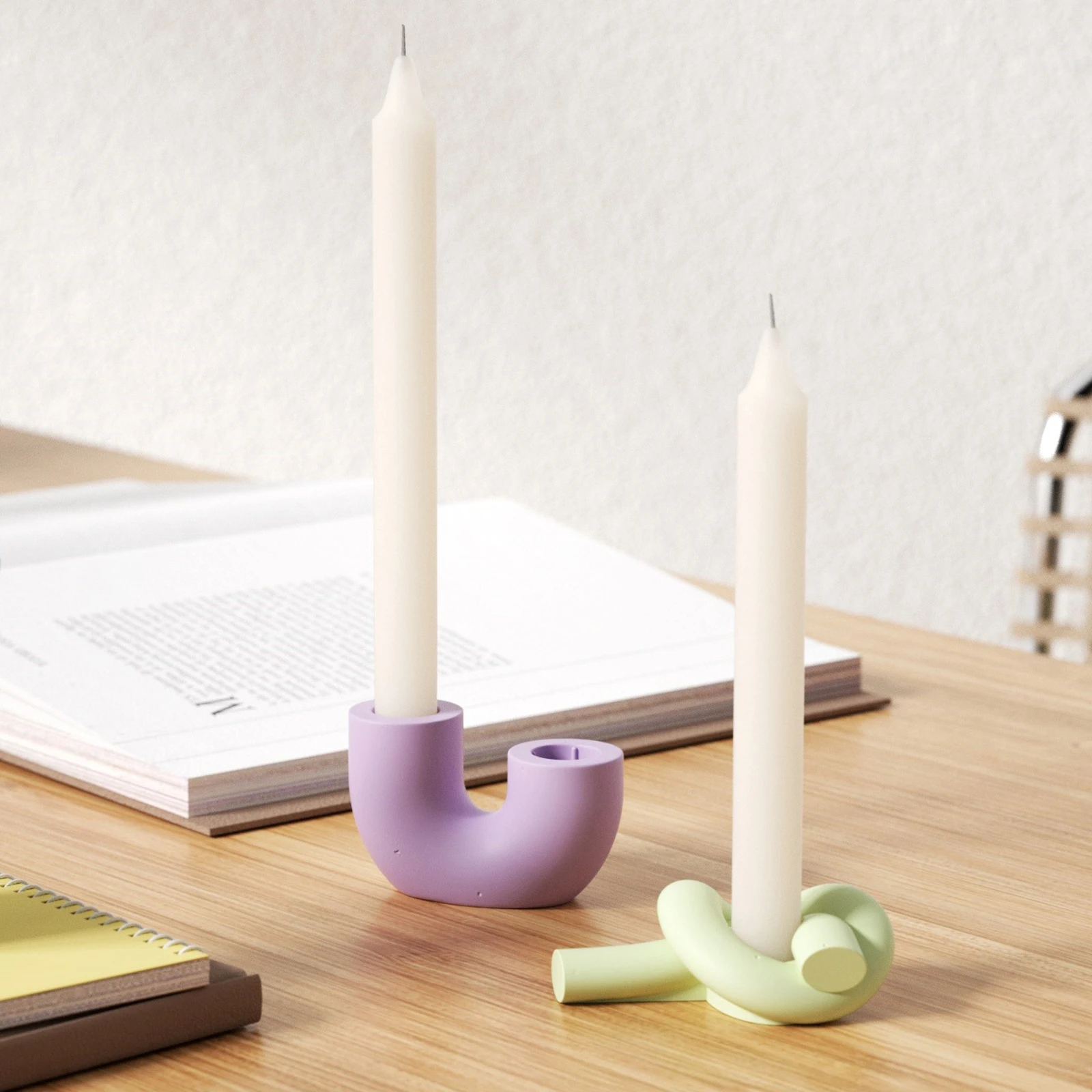 Knot Taper Candle Holder Silicone Mold for Concrete Cement Handmade Candlestick Jesmonite Mould Home Decoration