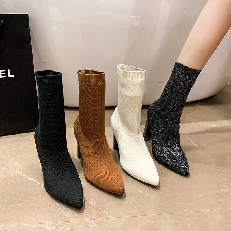 Women Black Ankle Sock Boots 2022 Fashion Spring Autumn Stretch Boots
