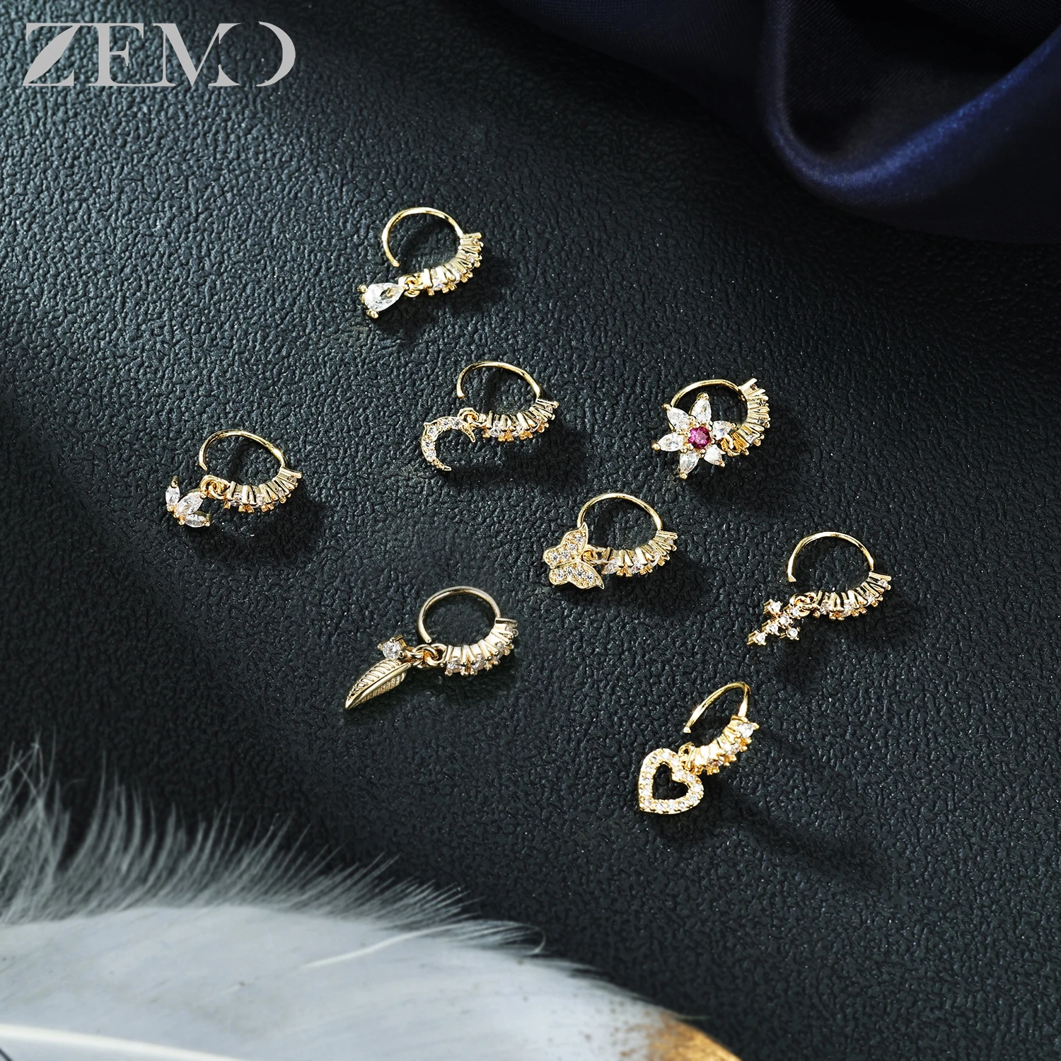 ZEMO 1 PC 20G 스테인레스 스틸 코 링 여성 남성 후프 코 피어싱 꽃 크로스 하트 펜던트 콧 구멍 피어싱 바디 쥬얼리