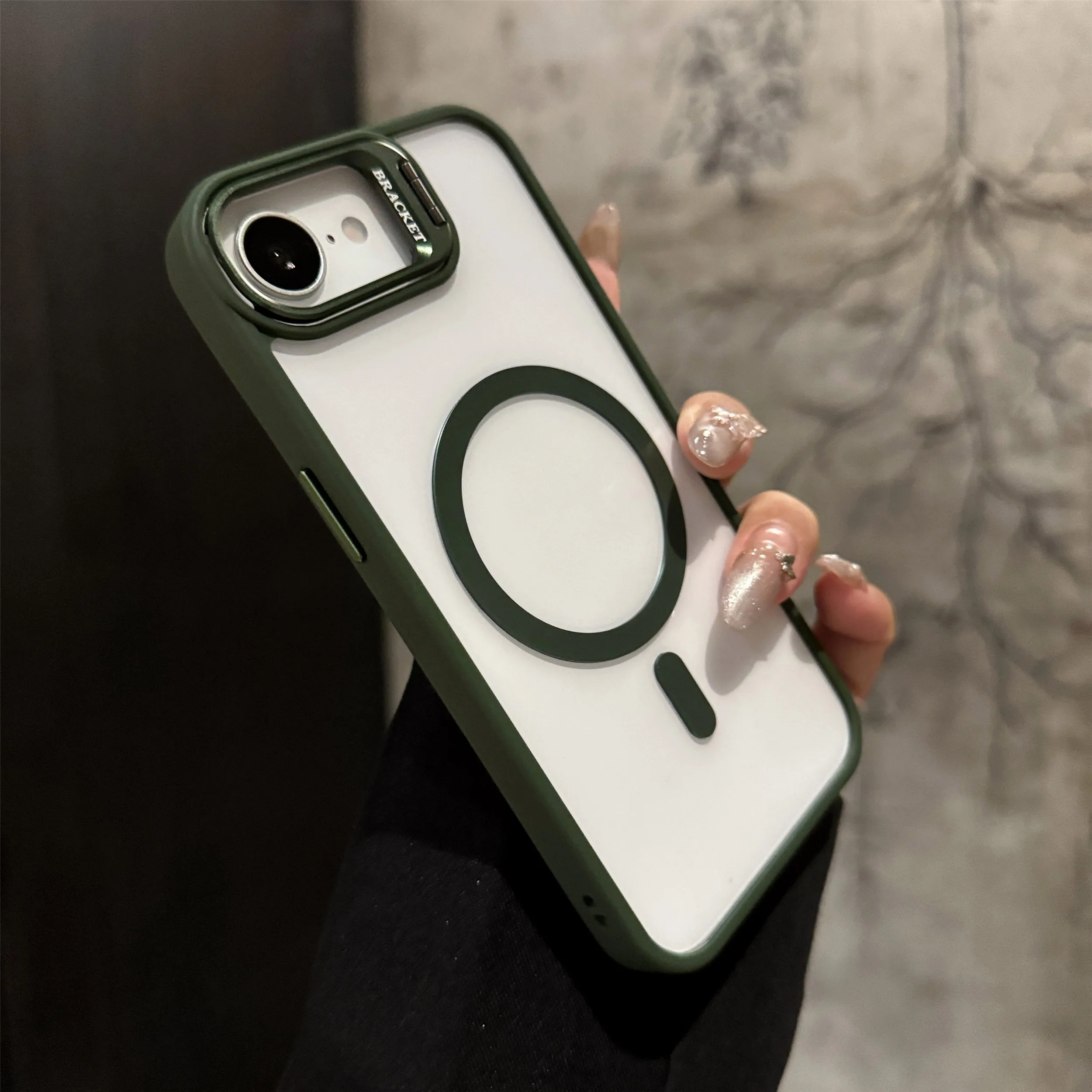 Magnetic Metal Ring Holder Case with Clear Lens Protection and Hard Back Cover