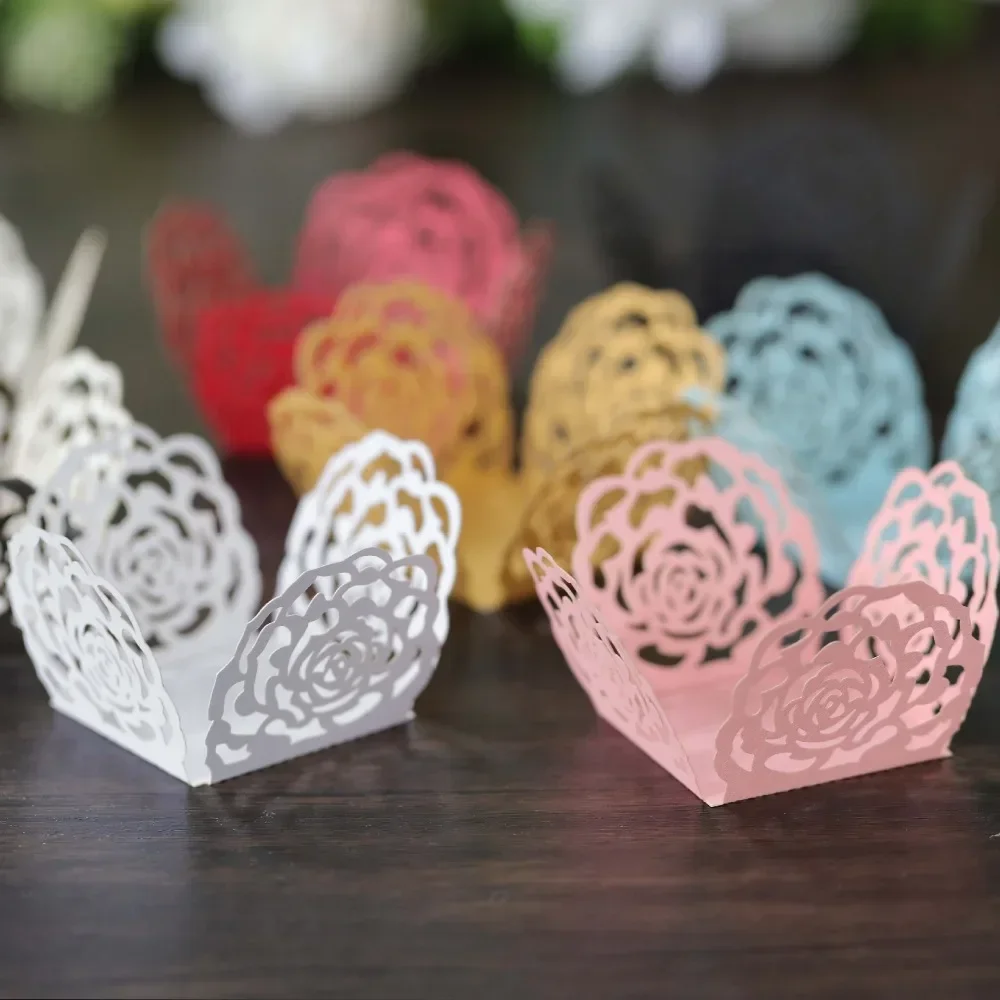 50pcs Laser Cut Flower ChocolateRose Candy Wrappers Box Wedding Favor Gift Decoration Wedding Favors Packaging Box