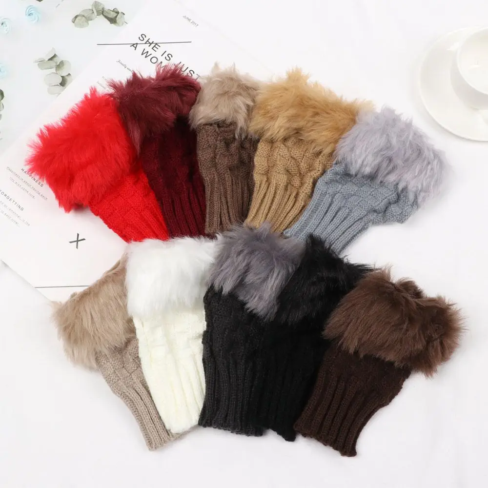 Winter Halbfinger elastische verdicken warme warme Fäustlinge gestrickte Handschuhe Faux Kaninchenhaar Handschuhe – Detail 11