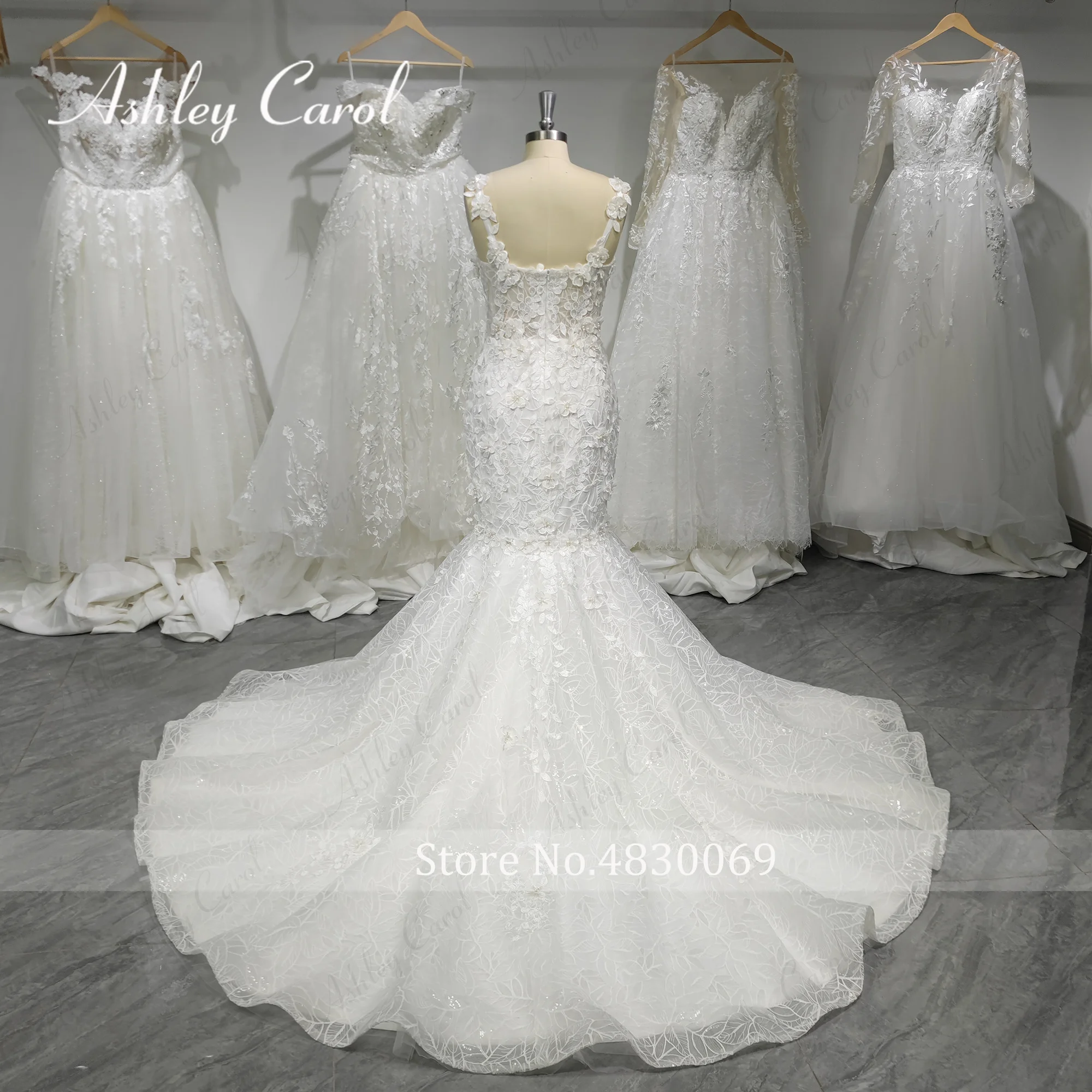 Ashley Carol Mermaid Wedding Dress 2023 Beading Crystal Appliques Spaghetti Straps Backless Long Train Wedding Gown Real photos 2