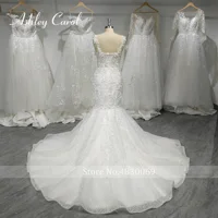 Ashley Carol Mermaid Wedding Dress 2023 Beading Crystal Appliques Spaghetti Straps Backless Long Train Wedding Gown Real photos 2