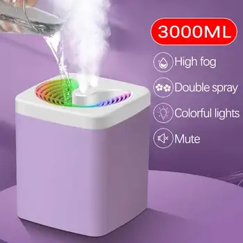 3000ML USB 공기 가습기, 더블 스프레이 포트 에센셜 오일, 아로마 테라피 디퓨저, 쿨 미스트 메이커, 가정용 램프 사무실용 포거