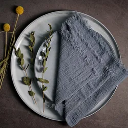 Rustic Cotton Gauze Napkins - Vintage-Style Tea Towels for Elegant Table Decoration (Blue Grey)