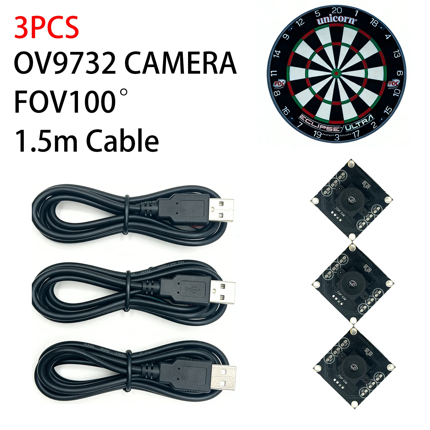 3팩 OV9732 USB 카메라 100 °   Autodarts.io 다트 점수 계산 시스템 라즈베리 파이 맥 리눅스용 무왜곡 30FPS
