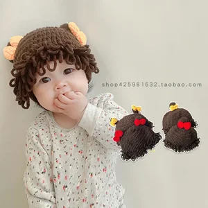 Baby Hat Winter 2023 New Cute Baby Girl One-Year-Old Children Woolen Cap Infants Baby Hat Wig