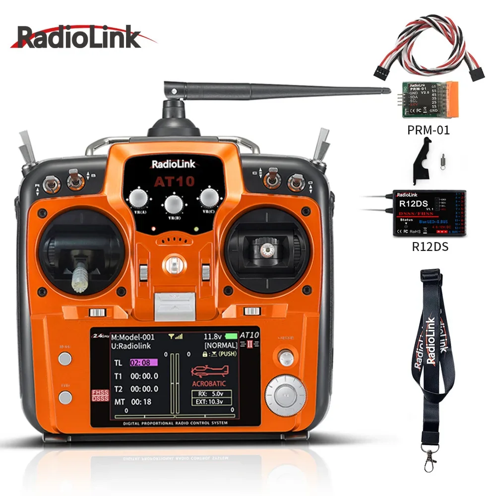 

Radiolink AT10II 2.4Ghz 12 Channel RC Transmitter and Receiver R12DS AT10 II PRM-01 Voltage Return for RC Drone Airplane Quad RC