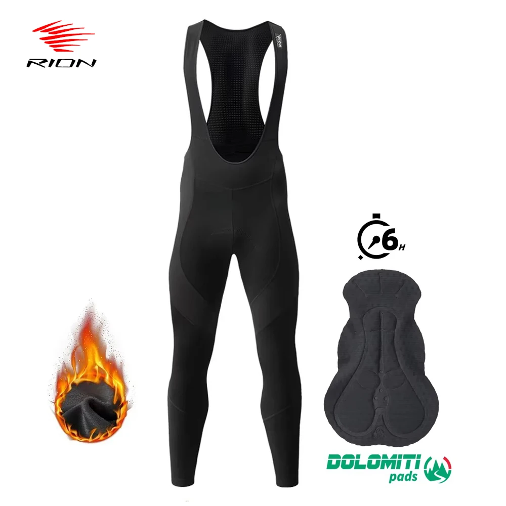 RION Cycling Bib Pants Men Thermal Fleece Padded Bicycle Tights MTB Mountain Bike Trousers with Pockets Windproof DOLOMITI 6H