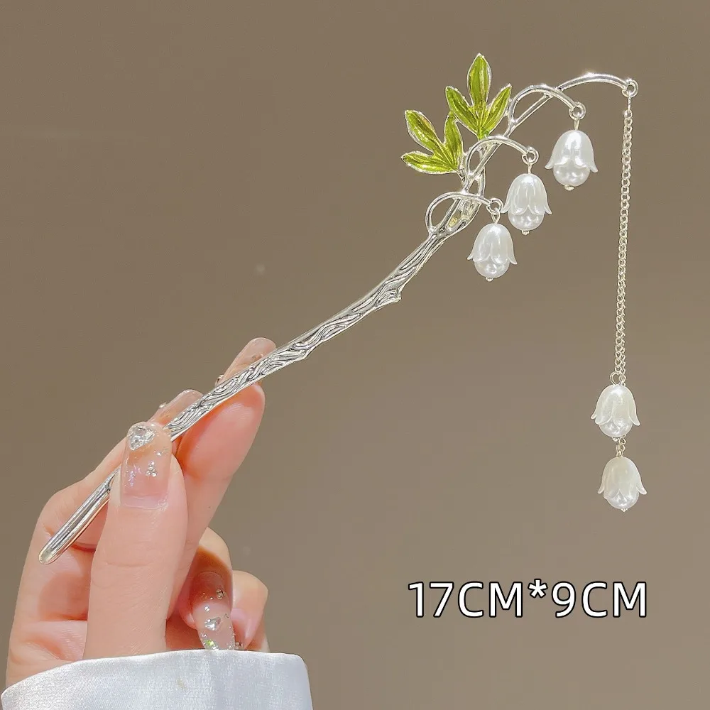 1pc Chinese Ancient Style Hair Accessories Flower Lily of the valley Tassel Hairpins Costume Hanfu Hair Stick for Women Men Gift jewelry accessories hair accessory hair headdress hair stick pearl hairpins