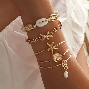 Bracciale da donna di lusso alla moda con ciondolo a conchiglia di stelle marine, set di accessori per le vacanze al mare 1