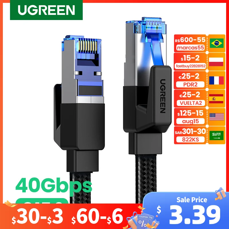 Ugreen Cable Cat8 40gbps Cotton Braided Cat7 Network Lan Cord