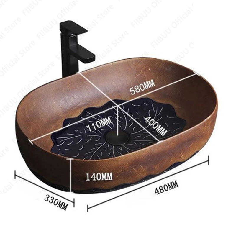 Ceramic Table Sink Bathroom Balcony Lavatory Vanity Sink Above Counter Wash Basin Countertop Vessel Sink Brown Art Basin Bowl 6