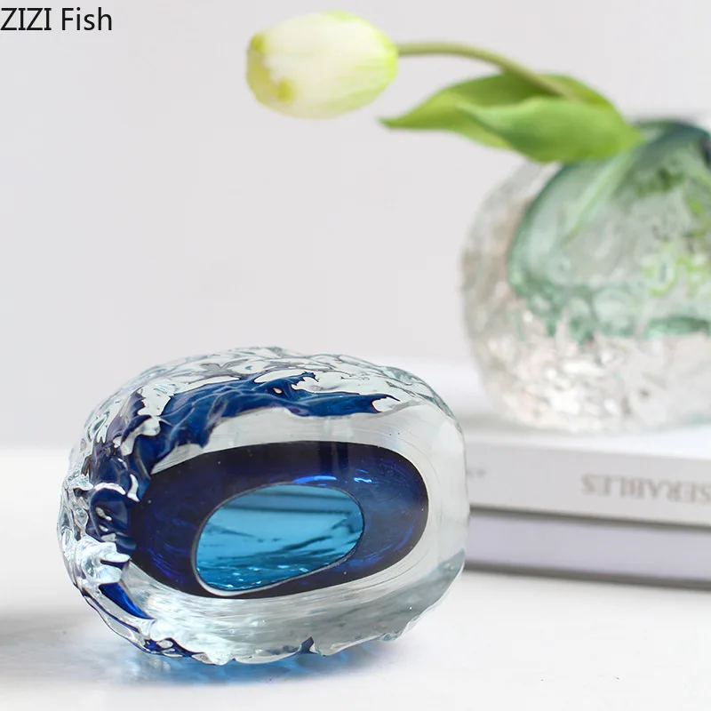 Thick Crystal Glass Vase Irregular Hydroponic Vases Small Mouthed Vase Decorative Vases Flower Arrangement Flowers Vessels 5