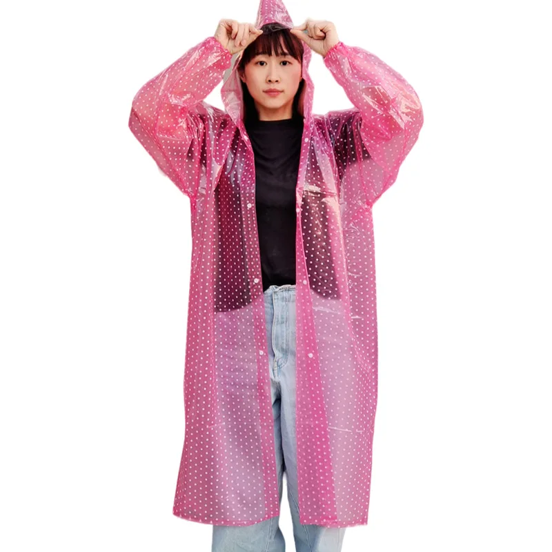 Crystal Fashion Polka Dot Raincoat for Men and Women One-piece Long Thickened Outdoor Tea Picking Walking Travel Poncho