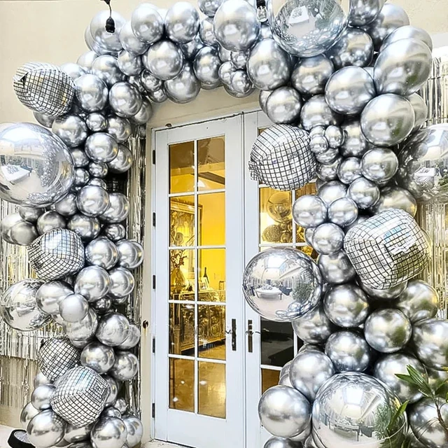 136Pcs Silver Disco Foil Balloons Garland Arch 80s 90s Disco Party ...