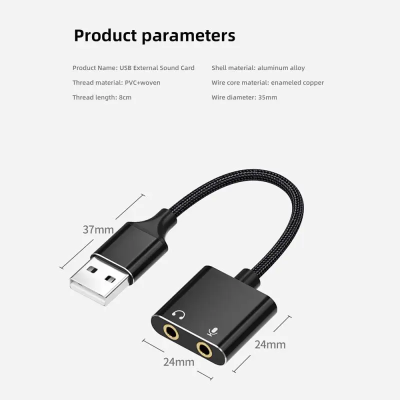 Vention USB 오디오 인터페이스 외부 사운드 카드, 노트북 스피커 이어폰용 USB 어댑터, USB 마이크 사운드카드, 3.5mm