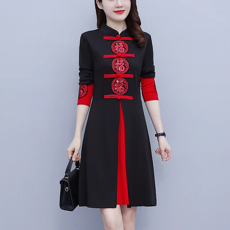 

Women's Autumn New Red Festival Dress Ultrathin Retro Improved Qipao Chinese Traditional Qipao Dress Plus Size M-5XL