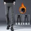 Men Classic Plaid Slim Fit Stretch Pants Male Fashion Winter Thermal Casual Pants New Street Narrow Leg Snow Warm Plush Trousers