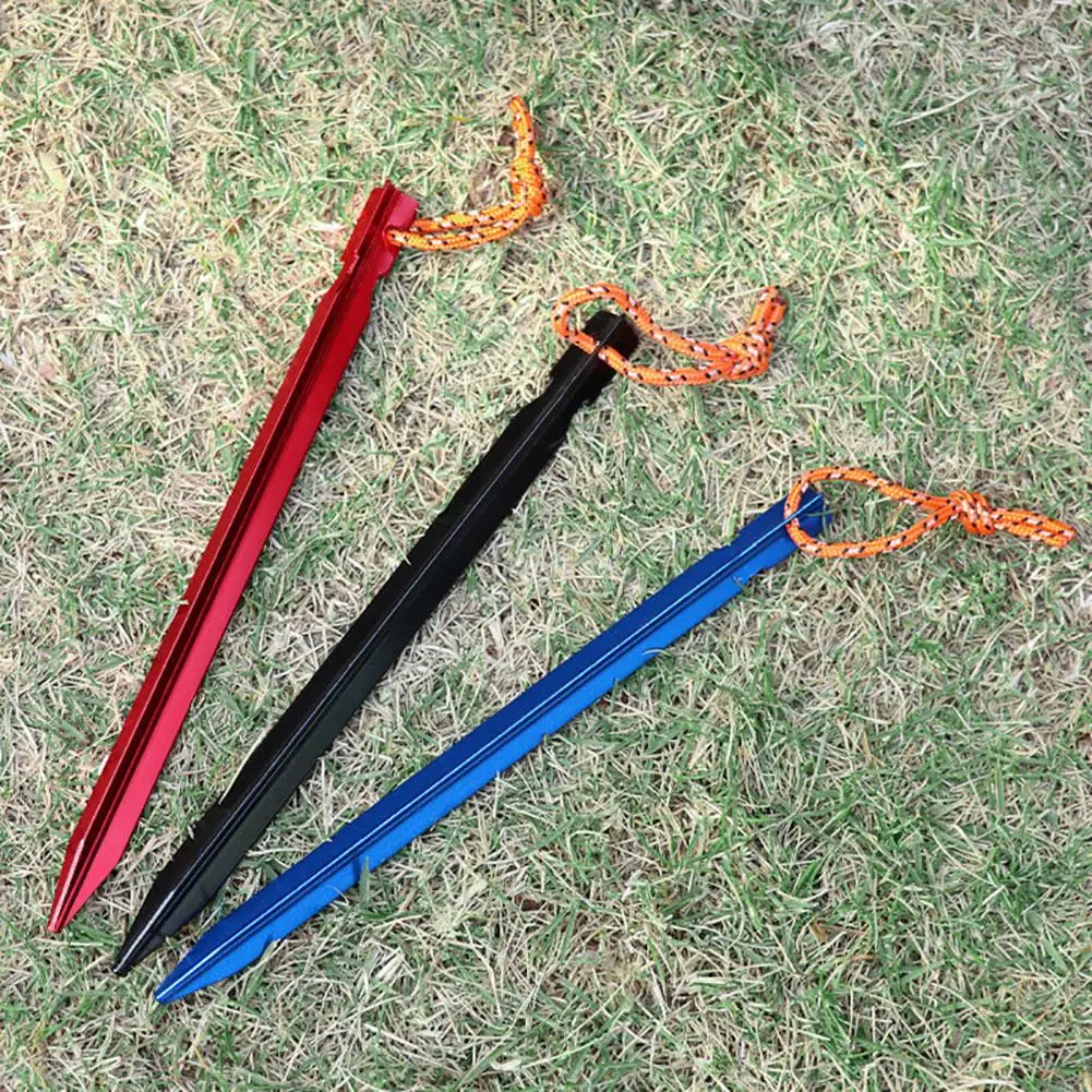 10pcs 18cm Tent Pegs Aluminum Alloy Outdoor Garden Stakes with Cord for Camping