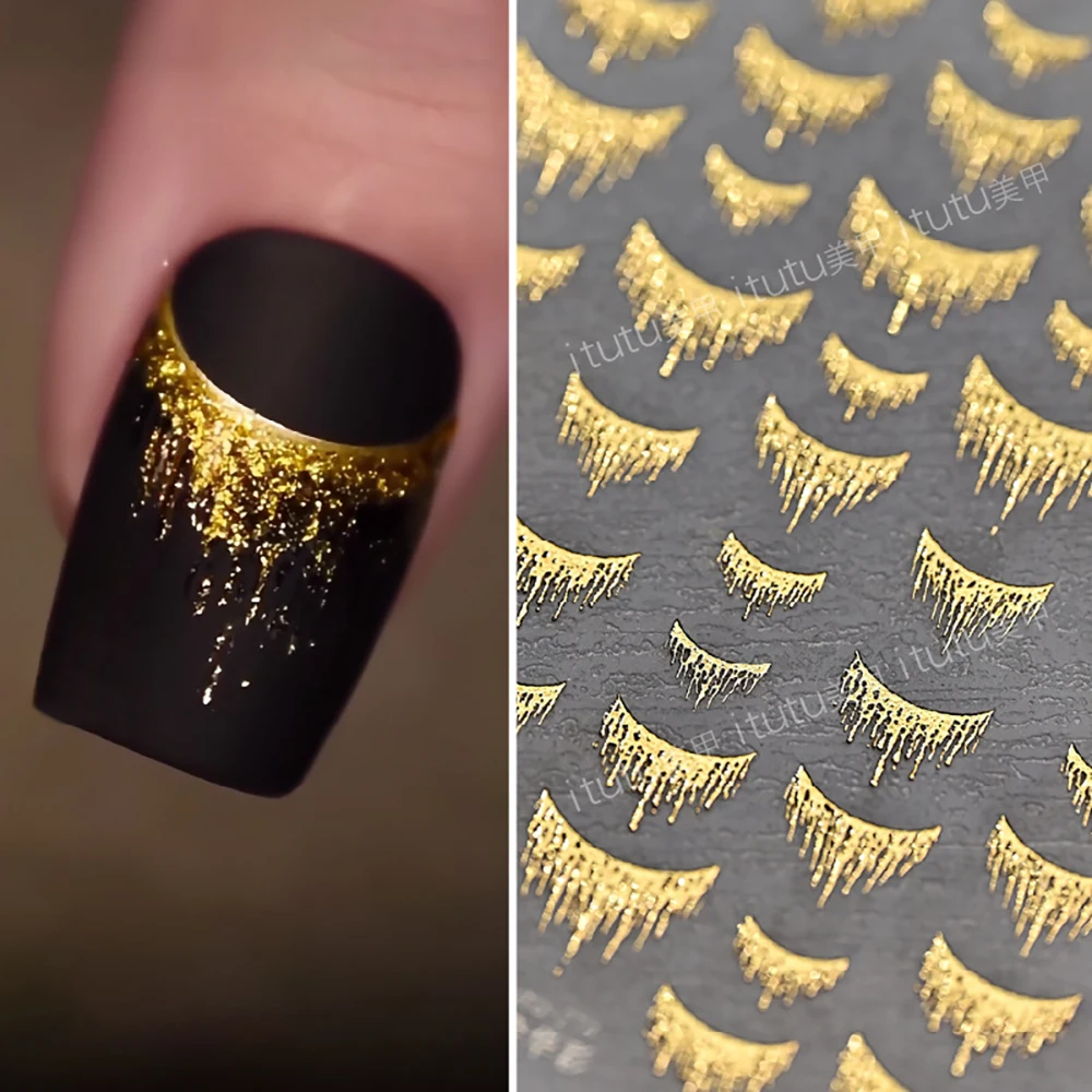 French Gilding Sparkle Gold and Silver Laser Pink Shape Nail Sticker Tassel High Quality Nail Stickers Art Decorations Design 2