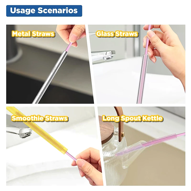 Extra Long 9mm Silicone Straw Cleaning Brushes - Reusable and Bendable