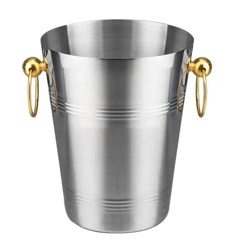 Stainless Steel Bar Ice Bucket Two Handles Champagne Bucket Wine Spit Wine Barrel Container Ktv Club Bar tool