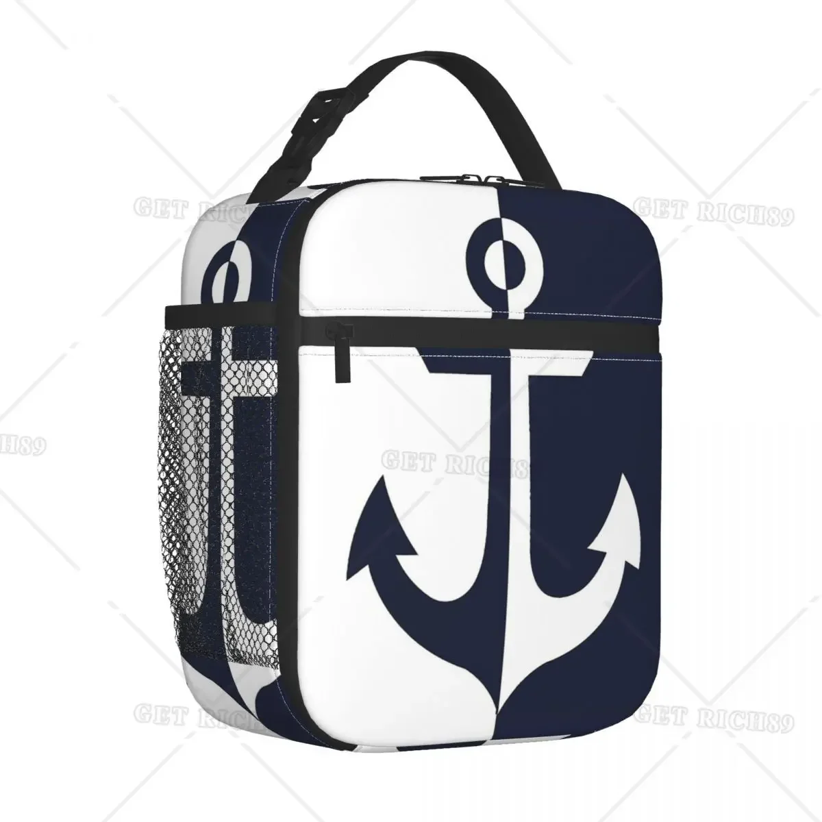 

Nautical White and Navy Blue Anchor Thermal Insulated Lunch Bags Outdoor Reusable Bag for Lunch Thermal Cooler Box for Women Men
