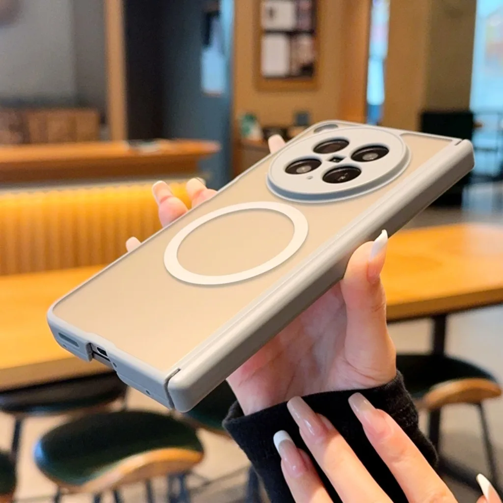 Matte Translucent Magnetic Phone Case with Full Hinge Protection and Wireless Charging Capability
