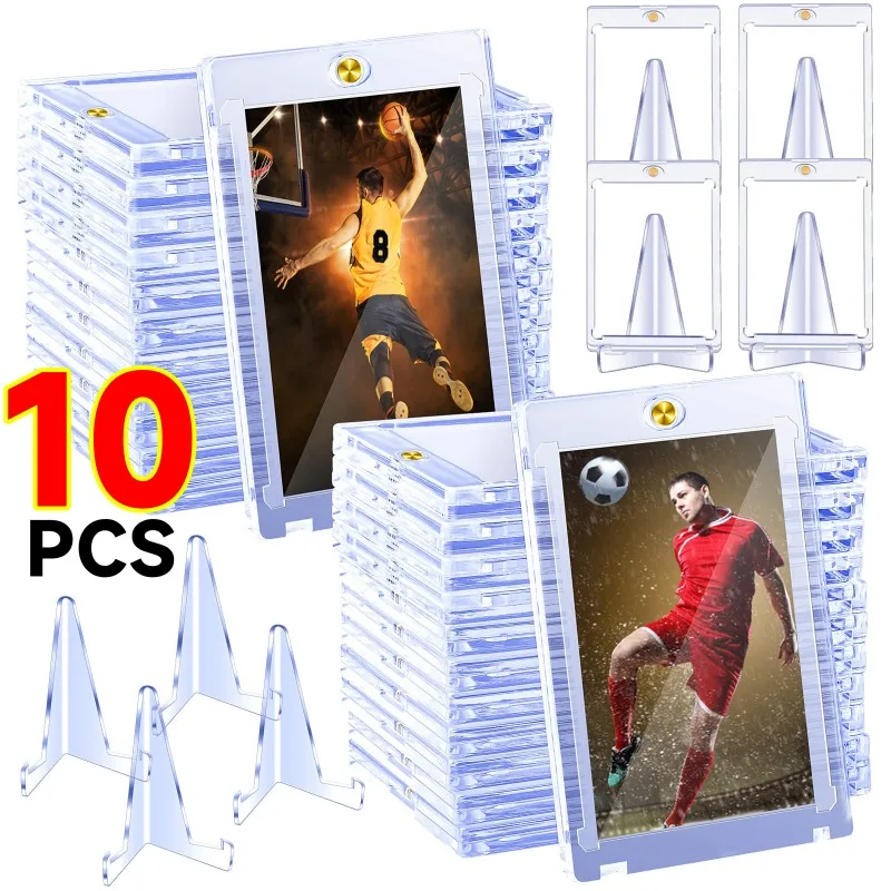 Card Holder Clear Magnetic Card Holder 35PT Support Case Set Cards Protective Hard Plastic Sleeves Triangle Display Stand Baseball Sports