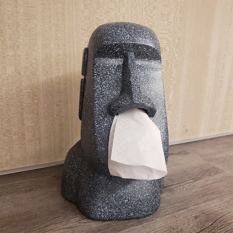 Hot Sale Tissue Box Cover Easter Island Resin Stone Figurine Tissue Box Indoor Home Restaurant Office Decoration Craft Ornament