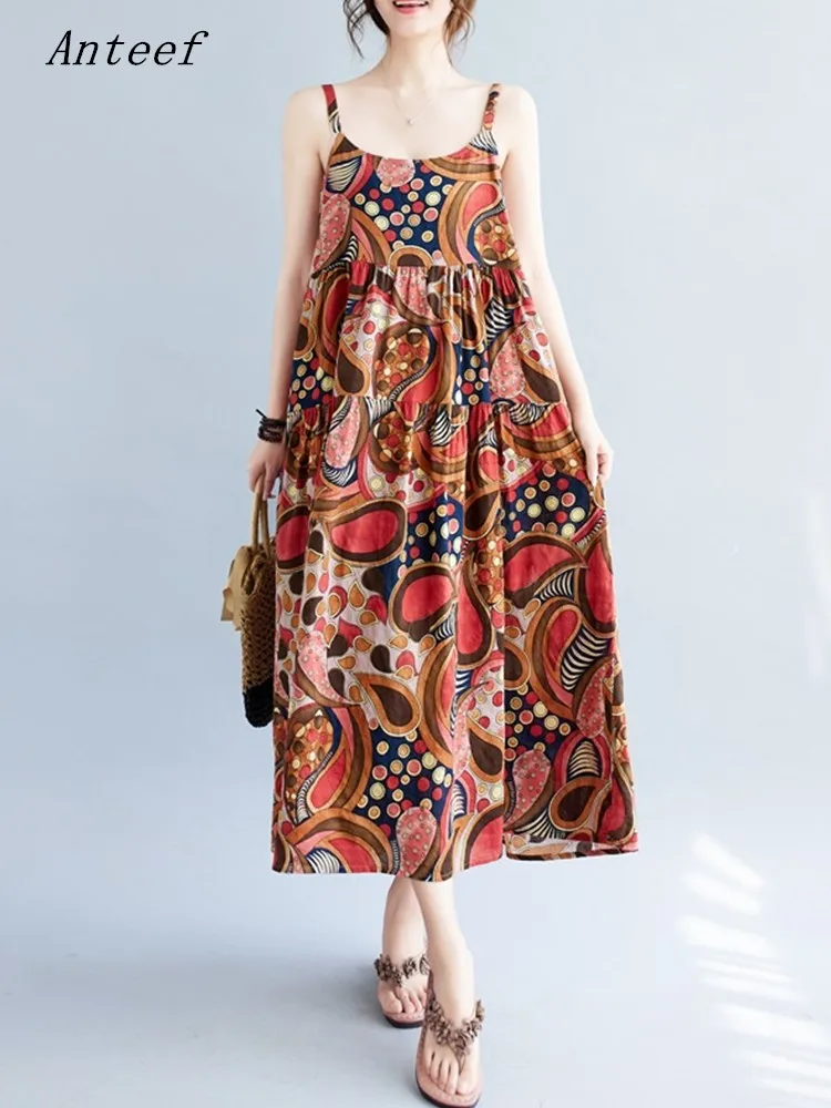

Женское винтажное платье без рукавов Anteef, винтажное Свободное длинное платье с цветочным принтом, 2023