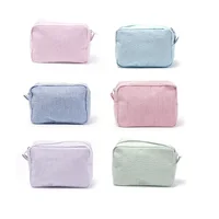 Seersucker Ruffle Cosmetic Bags Pink/Purple Striped Storage Make Up Bags for Women Lady with Zipper Travel Bag Makeup Bag 2