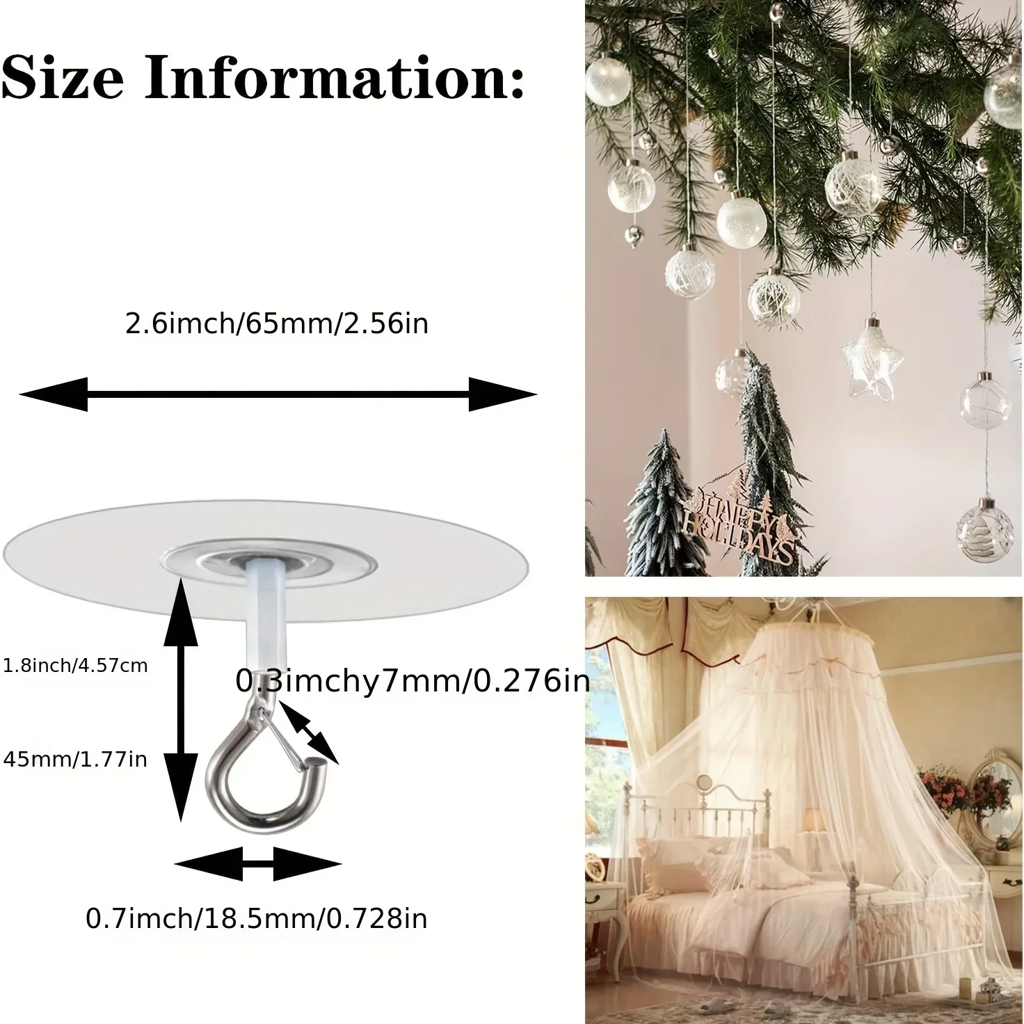 Stainless Steel Ceiling Hooks, Non-Porous Adhesive Hanging Hooks, for Lights, Greenery, Wind Chimes, and Home Decor 5