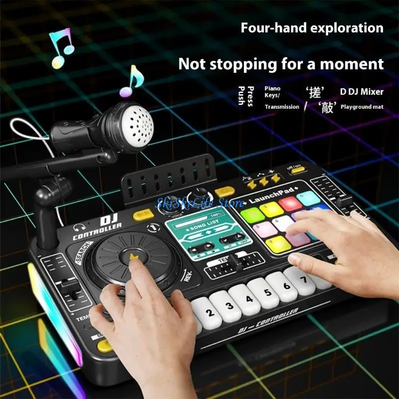 E65E 현실적인 믹싱 컨트롤과 음성 녹음 기능을 갖춘 어린이를 위한 다기능 충전식 DJ 세트