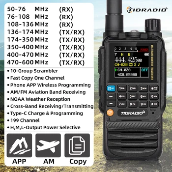 TIDRADIO H3 Walkie Talkie Phone APP Wireless Programming HAM Air Band Long Range Radio USB Type-C Cable Programming &Charge 2
