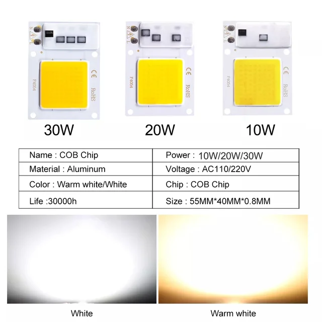 30W 220V COB LED Chip with Integrated Smart IC Driver (Cool White