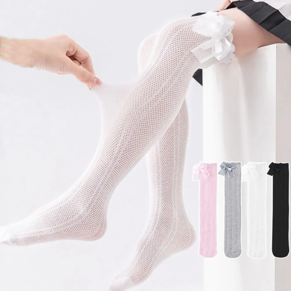 Girls summer thin silk stockings anti-mosquito stockings baby fishnet socks girl bowknot children long cotton socks