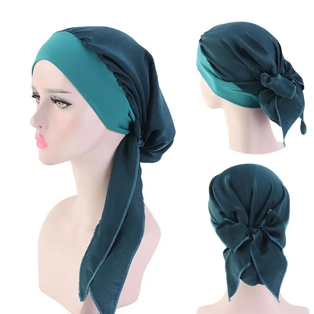 

Trendy Head Wrap Skin-friendly Headscarf Cap Tassel Imitation Silk Elastic Band Headscarf Casual