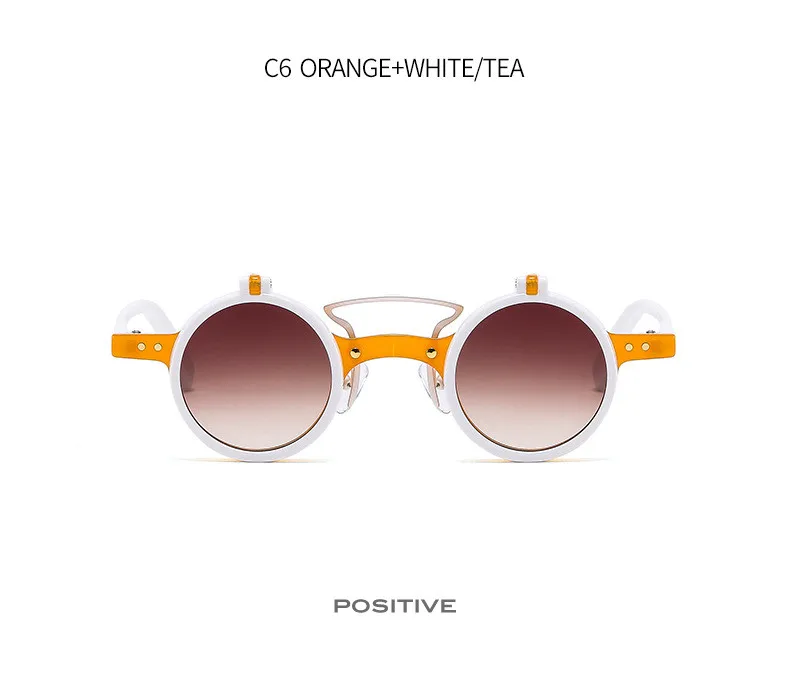 Neue Retro Punk Doppel klappe runde Sonnenbrille für Frauen Männer Mode Trend Sonnenbrille Leopard Rahmen UV400 Nieten Brillen – Detail 16