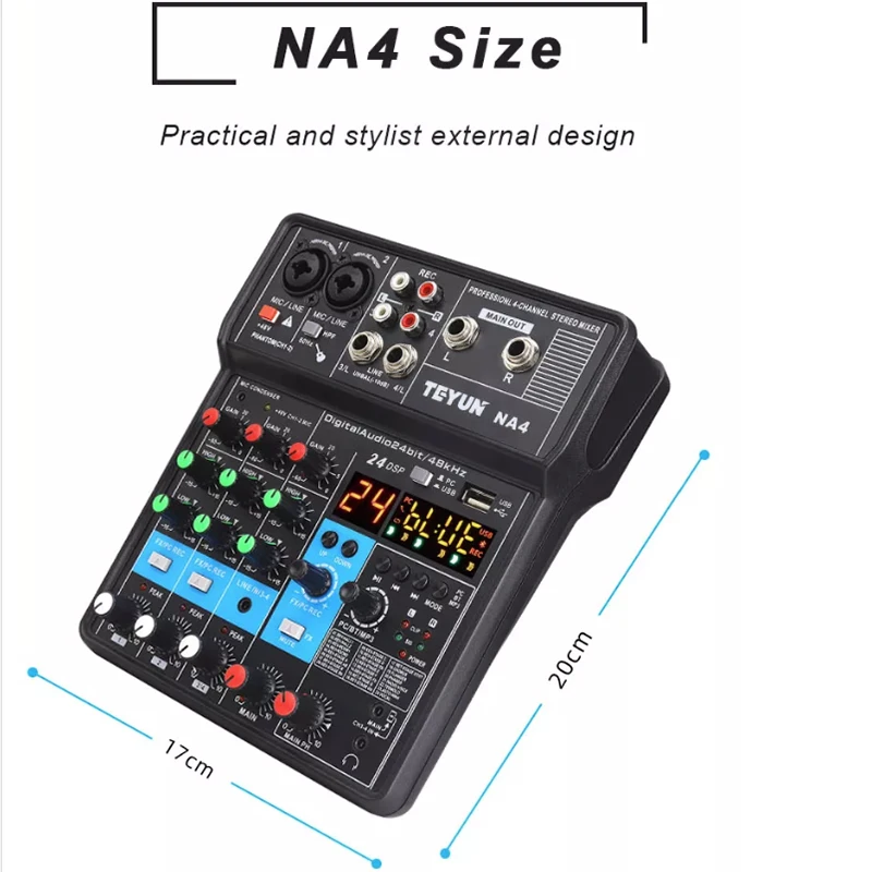 4-Channel Professional Portable Sound Mixer Console Computer Input 48v Power Model Number Certification Origin Mixing NA4