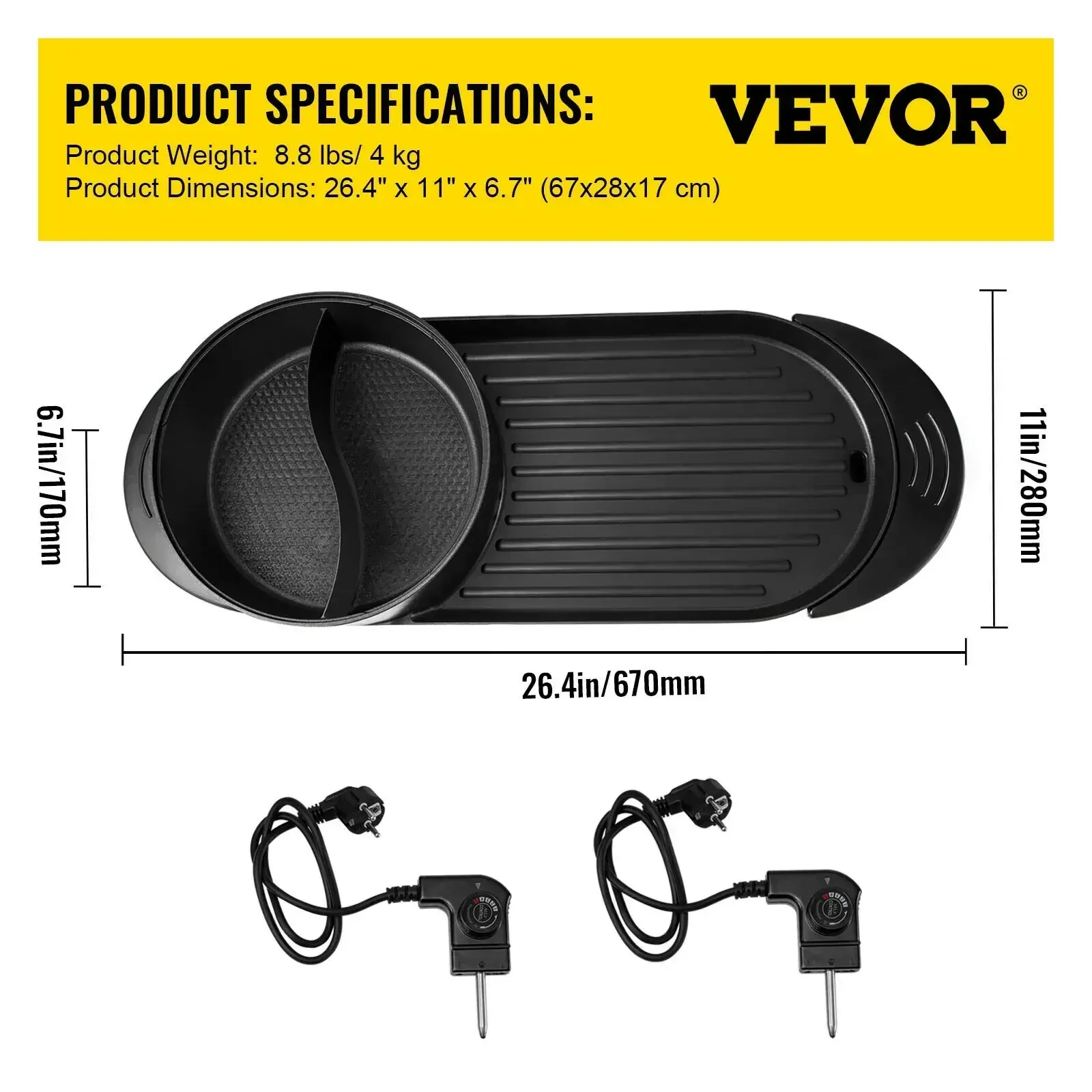 VEVOR Electric BBQ Pan 2 in 1 Grill Hot Pot Portable Smokeless Durable Material Fast Even Heated for Shellfish Vegetables Home 6