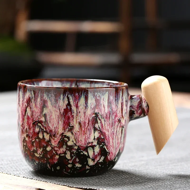 Ceramic Coffee Cup With Wooden Handle Latte Pottery Mug Afternoon Tea Ceramic Mug Breakfast Milk Cup 1pcs ceramic coffee cup set