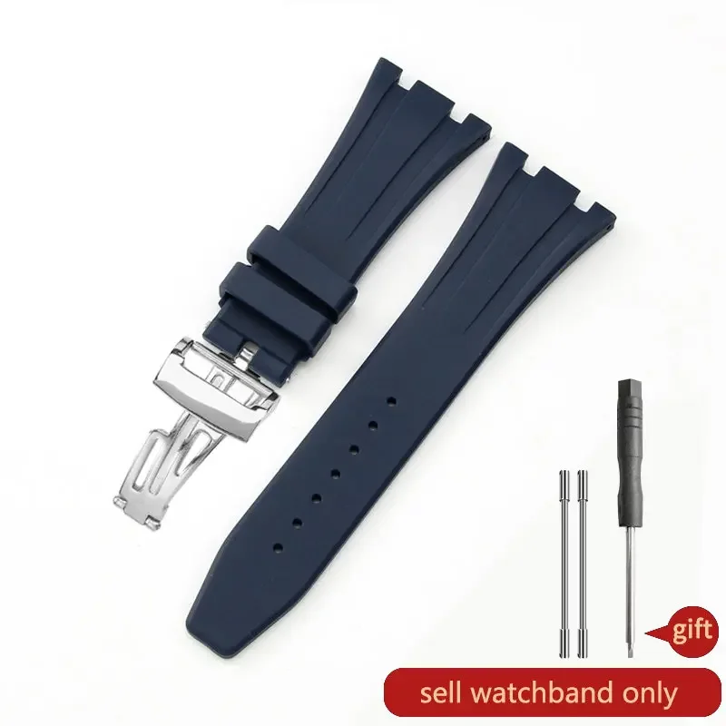 thumbnail image 1 of Correa de reloj de repuesto con hebilla plegable de acero macizo para reloj Ap Royal Oak Offshore Silicone 27 28 mm original 15400/26470/15703, 1 of 5