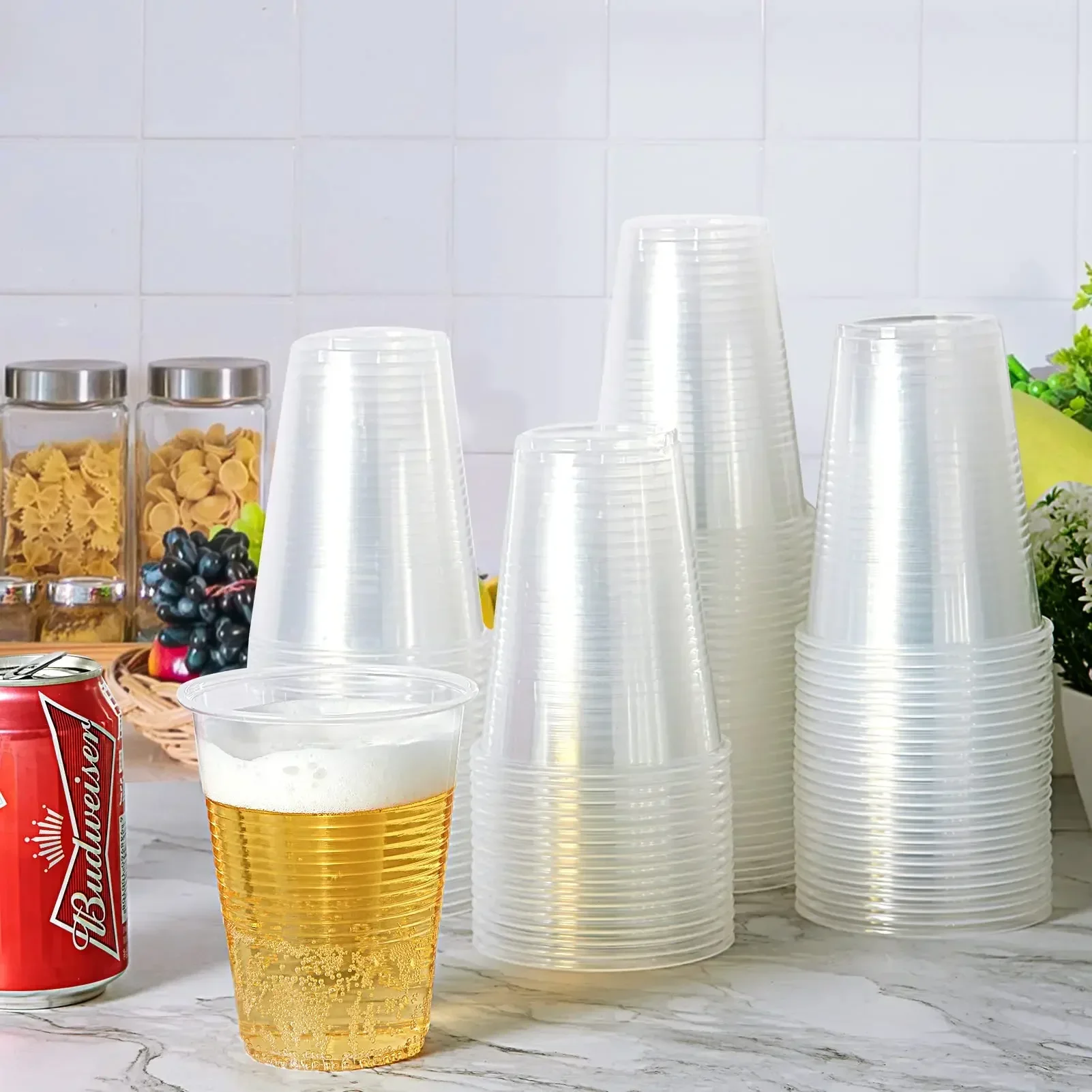 Description Picture 6 of item100 Disposable Plastic Cups Portable Picnic Birthday Disposable Kitchenwar Party Tableware Party Picnic Transparent Cups