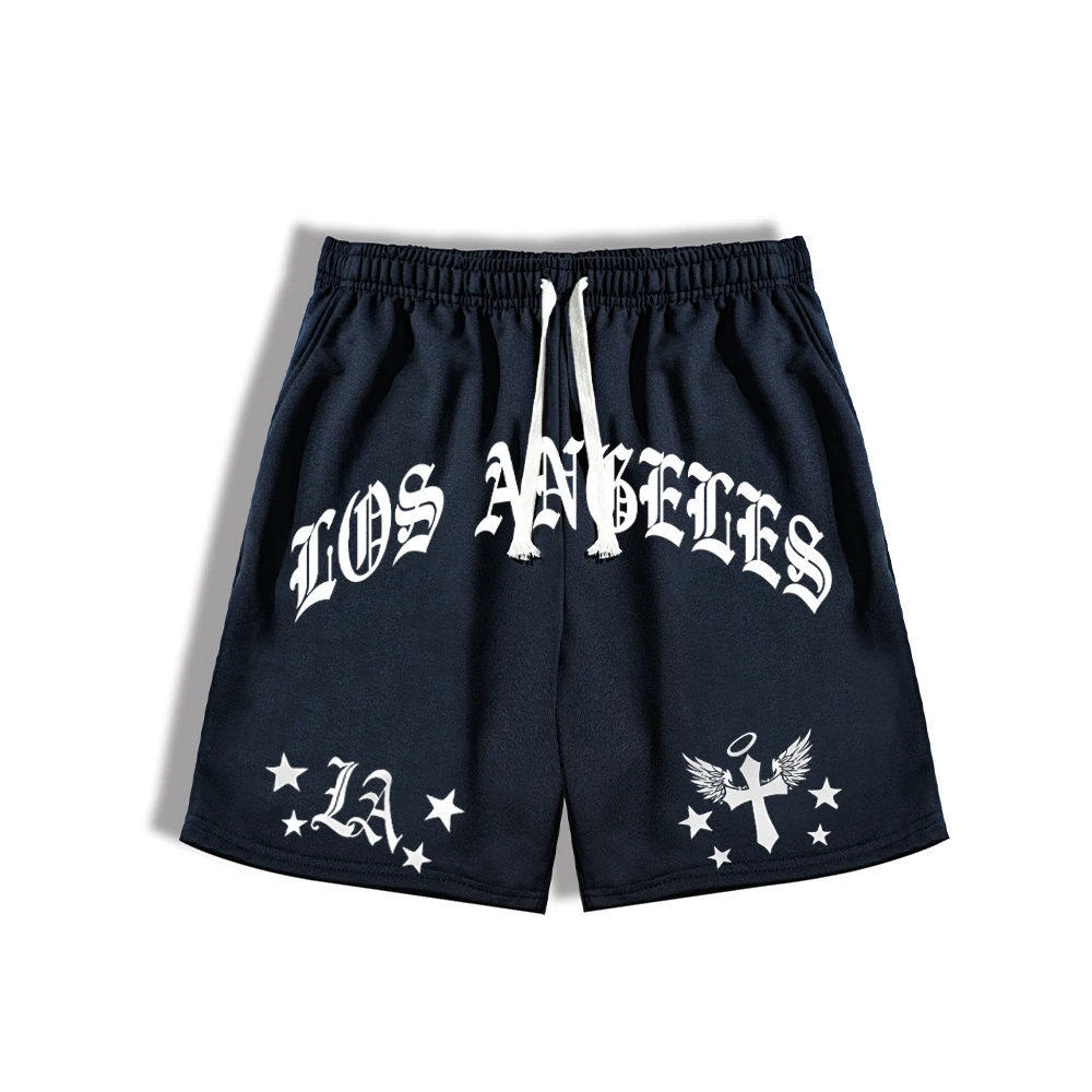Summer Men's Loose Fit Casual Shorts Letter Graphic Printed Drawstring Waist Shorts Gym Training Jogging Casual Shorts 3