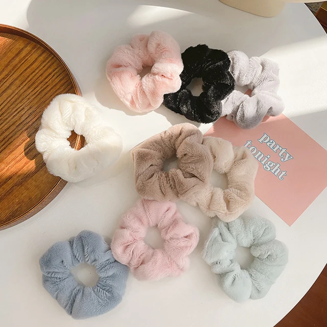 Soild Color Plush Scrunchies Elastic Soft Velvet Hair Ties Women Girls Ponytail Holder Rubber Band For Thick Hair