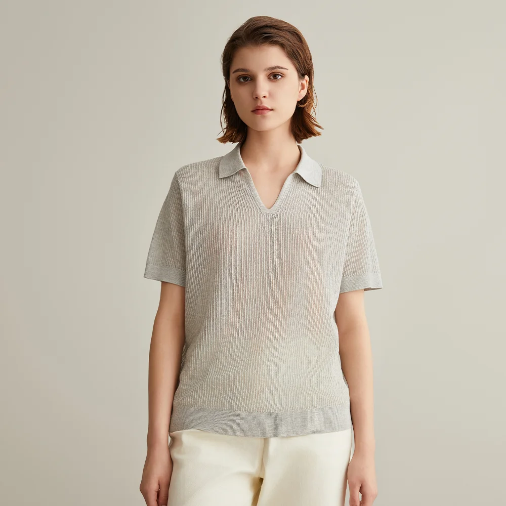 BC657 Luxury Brand Women's Clothing Fashion Ladies Knitted Pullover Linen Silk Polo Shirts Sweaters For Woman 3